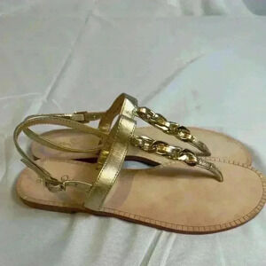 Lilly Pulitzer Gold Largo T-Strap Sandal Gold Chain Accent  Size 8 - New